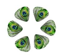 3 Different Thickness Green Peacock Feather Print Guitar Picks for Acoustic Guitar,Electric Guitar,12-pack
