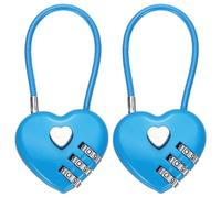 3 Digit Cable Combination Lock, 2 Pcs Heart Shape Cable Lock with Combination 4.3" Steel Rope for Gym Bikes Cabinets Wardrobes Small Fences, Blue