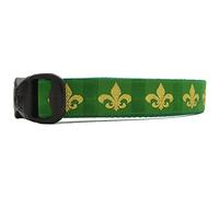 3 Dirty Dawgz Adjustable 1" Mardi Gras New Orleans NOLA Fleur De Lis Dog Collars for Medium Large and X-Large Dogs (X-Large 20"-34" Neck, Green and Gold)
