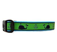 3 Dirty Dawgz Exclusive Adjustable Maritime Seaside Nautical Pink and Green Preppy Anchors and Whales Nautical Dog Collar for Medium Large and X-Large Dogs