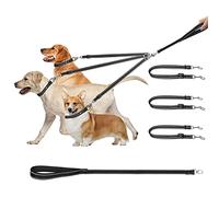 3 Dog Lead, Reflective Detachable 3 Way Dog Leash Handle padded Adjustable Triple Dog Coupler Traction Rope for Walking One, Two, Three Dogs Black