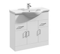 Balterley 3 Door 2 Drawer Bathroom Vanity Basin Unit With Round Basin - 850mm - Gloss White
