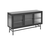 3 Door Metal Sideboard with Glass Display Black DEVON