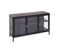3 Door Metal Sideboard with Glass Display Black NEWPORT