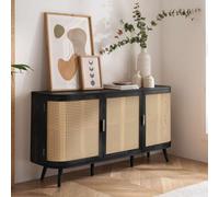 Birlea Noah 3 Door Black Rattan Sideboard - Size: 77 x 150 x 39cm - Wilko