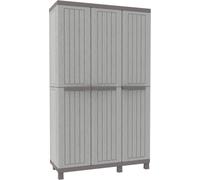Terry 3-Door Storage Cabinet W/ Inner Shelves, Grey Plastic Storage W/ Wooden Texture