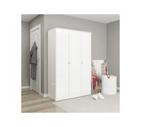 3 Door Triple Wardrobe White Gloss, Denver Bedroom Closet/Hanging Rail