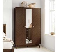 3 Door Walnut Wardrobe With Mirror Birlea Herringford Chevron Parquet