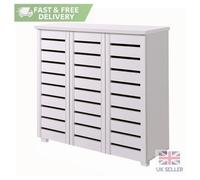 Timber Art Design 5 Tier Shoe Storage Cabinet 3 Door Cupboard Stand Rack Unit White