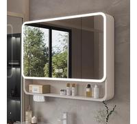 3 Doors LED Lighted Bathroom Medicine Cabinet Defogger, Dimmable Wall Mounted Bathroom Mirror For home bathroom hotel and apartment(90 * 70cm/35 * 28in)