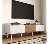 3 Doors TV Cabinet with Raised Edge and Wooden Legs, Media Cabinet Ideal for Modern Homes with Children, 160L x 39W x 49.5H cm, White Aosom UK