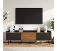 3 Doors TV Cabinet with Raised Edge and Wooden Legs, Media Cabinet Ideal for Modern Homes with Children, 160L x 39W x 49.5H cm, Black Aosom UK