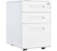 3 Draw Modern Steel Filing Cabinet w/ 4 Wheels Lock Pencil Box White Vinsetto