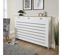 Home Source Batley 3 Drawer White and Oak Horizontal Slat Radiator Cover Large