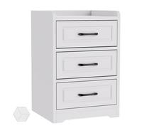 3 Drawer Bedside Cabinet, White Chest Table, Solid Wood
