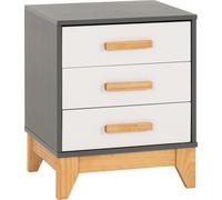 3 Drawer Bedside Cleveland White Grey Metal Effect Oak Modern Bedroom Storage