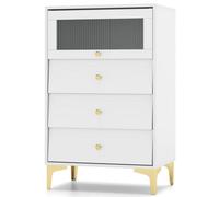 3 Drawer Dresser Modern Storage Cabinet W/ Flip Up Fluted Glass Door