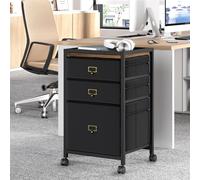 3 Drawer Filing Cabinet, Mobile Under Desk Storage Drawers with Wheels, Small Office Drawers Organizer for Storage Document Storage for Home Office, Black, 26.3 x 15.7 x 15.7IN