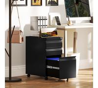 3-Drawer Filing Cabinet with Lock and Wheels for A4 Legal and Letter Size VINSETTO Black One Size