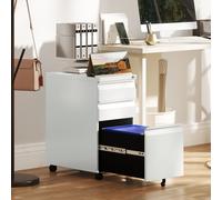 Vinsetto Steel File Cabinet with Lock and Wheels for Home Office, White, White