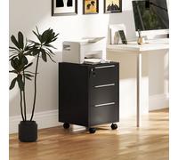 HOMCOM Modern 3-Drawer Locking File Cabinet Mobile Filing Cabinet Black, Black