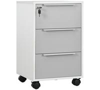 3 Drawer Locking File Cabinet Mobile Office Storage Unit on Wheels White Steel
