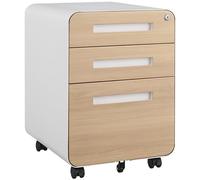 3-Drawer Mobile File Cabinet with Lock & Wheels - Rolling Metal Storage for Home Office Fits Letter/Legal/F4/A4 Sizes Fully Assembled (White & Wood)