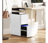 Vinsetto Steel Filing Cabinet with Lock and Wheels for Home Office, White