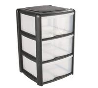 3 Drawer Plastic Storage Tower Unit, Black & Clear - Tontarelli