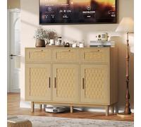 3-Drawer Rattan Storage Cabinet Slim Wooden Sideboard with 3 Doors Stylish Bedroom Kommode 108x40x80cm Perfect for Hallway nization