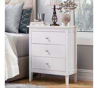 3-Drawer Wooden Bedside Cabinet with Rhinestone Handles The hot sale White One Size