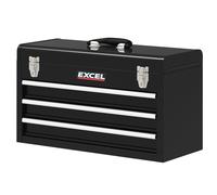 Excel 3 Drawer Tool Chest - Portable Tool Cabinet with Carry Handle & Drawers - Heavy Duty Metal Tool Box with Ball Bearing Drawers, Contains Secure Lock & Key for Safe Hand Tool Storage