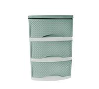 3 Drawers Rattan Design Plastic Desktop Storage Unit Plastic Modular Storage Tower Tabletop Organiser Perfect for Office Bedroom Children's Toys-Ivory or Pale Blue