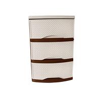 3 Drawers Rattan Design Plastic Desktop Storage Unit Plastic Modular Storage Tower Tabletop Organiser Perfect for Children's Toys Office Bedroom (Beige with Brown)