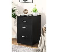3 Drawers Vertical File Cabinet with Wheels Living Room Storage Cabinet Bedroom Black Bedside Table Living and Home Black One Size