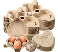 3 Egg Cartons 3 Count Crate Heart Shaped Paper Pulp Egg Container with Jute Rope Reusable Baskets Holder for Backyard Storage Valentine Chicken Lover Gifts(30 Pcs/60pcs) (30)