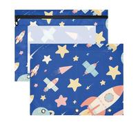 3 Eyelets Pencil Case Reinforced 3 Ring Binder Set of 2 for Students, Rockets Adventure Art Storage Space