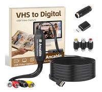 3-Feet VHS to Digital Converter, Video Capture Card for Mac/Windows, Preserve Old Family Memories from VCR VHS Hi8 MiniDV, USB 2.0 RCA to USB with S-Video & USB-C Adapter, Full Software Guide Included