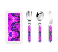 3 Flatware Set Purple Butterfly and Flower Print Knife Fork Spoon