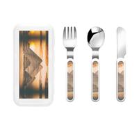 3 Flatware Set Vintage Great Egyptian Pyramid Print Knife Fork Spoon