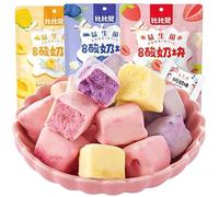 3 flavors of fruit yogurt chunks,Instant Freeze-Dried Yogurt&Fruit Snacks,Sour and sweet strawberry Blueberries chunks,Healthy nutritious breakfast,dessert,dim sum,Peach snacks (Mixed Flavors,2Bag)