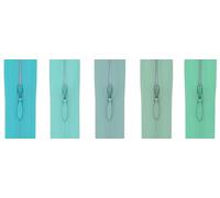 #3 Flexi Invisible Close-End Zip, Pack of 5 (Pastel Aqua & Mint Green, 22 inch)