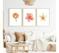3 Flowers Posters Hibiscus Prints Canvas Printing Watercolor Tropical Wall Art Picture For Living Room Home Decor 40x60cmx3 No Frame
