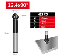 3 Flute 90 Degree Countersink Drill Bit 6.3/8.3/10.4/12.4/16.5/20mm M35 High-Speed Steel with TiAlN Coating for Stainless Steel, Aluminum, Carbon Steel - 1 Pc(12.4mm)