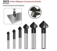 3 Flute 90 Degree Countersink Drill Bit 6.3/8.3/10.4/12.4/16.5/20mm M35 High-Speed Steel with TiAlN Coating for Stainless Steel, Aluminum, Carbon Steel - 1 Pc(12.4mm)