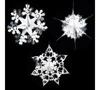 3 Foil Star Christmas Decorations Hanging Star White Silver 40cm