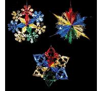 3 Foil Star Christmas Decorations Hanging Stars Multicolour 40cm