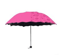 3 Fold Compact Umbrella with Floral Patterns Water Activated Color Change and UV Blocking for Sun Protection (Red)