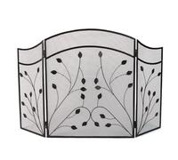 3 Fold Fireplace Cover Fire Guard Matte Black Recycled Iron Fire Surround with Spark Protection Mesh Folding Adjustable Fireguard with Botanical Leaf Finish Design