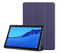 3-Folding Leather Case for Huawei MediaPad T5, 10-inch Folio PU Ultra Slim Fit Protective Auto Sleep/Wake Magnetic Flip Tablet Cover for Media Pad T5 10.1 2018 with Kickstand (Dark Blue)